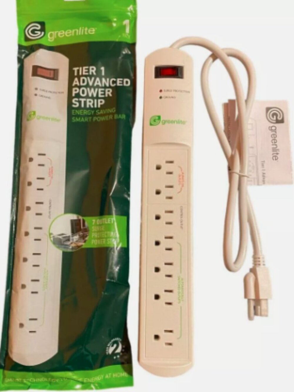 2 Pack Greenlite Tier 1 Advanced Power Strip 7 Outlet Surge Protector